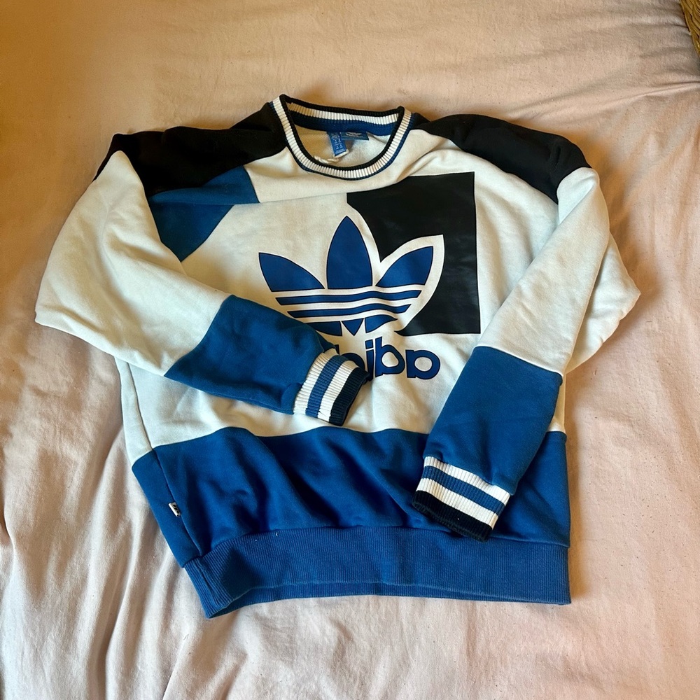 Adidas Men's Blue and White Sweater